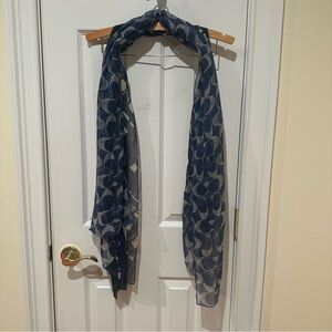 Coach Navy and Gray Patterned Scarf, Classic C, approx 64" x 24 1/2"